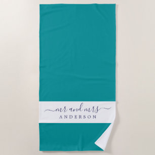 Serviette De Plage Chic Newlysée M. Mme Viridian Green Monogrammed