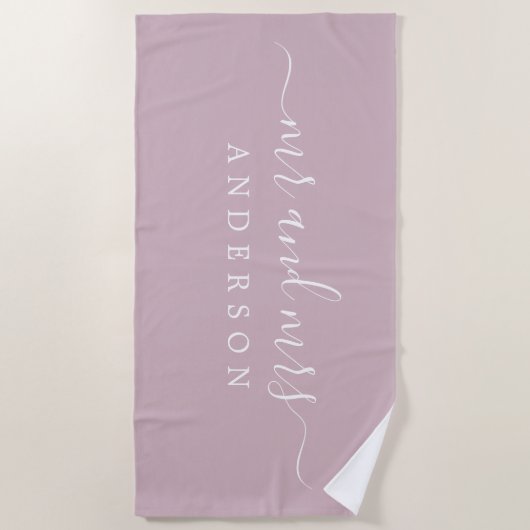 Serviette De Plage Chic Nouveau marié M. Mme Pastel Purple Monogramme (Devant)