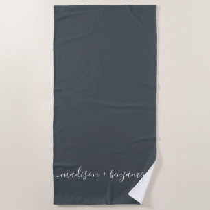 Serviette De Plage Chic nouveau marié Monogramme Noms offBlack