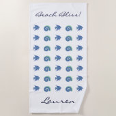 Serviette De Plage Chic Ocean Blue White Coques et nom du poisson (Devant)