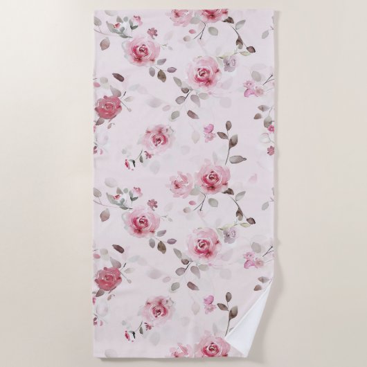 Serviette De Plage Chic romantique rose floral (Devant)