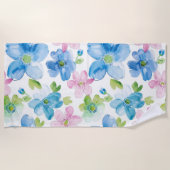 Serviette De Plage Chic rose bleu bleu floral (Devant)