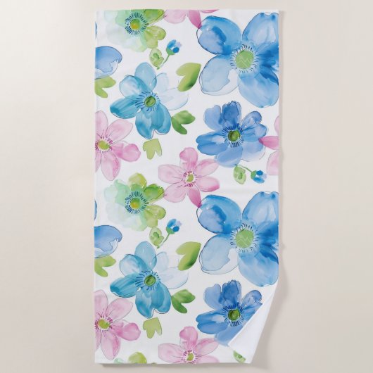 Serviette De Plage Chic rose bleu bleu floral (Devant)