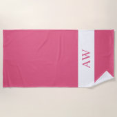 Serviette De Plage Chic rose chaud blanc Monogramme (Devant)