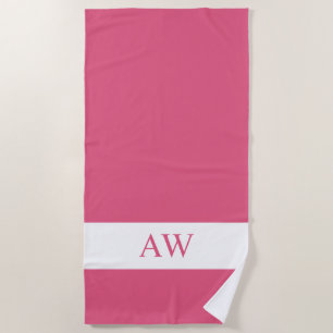Serviette De Plage Chic rose chaud blanc Monogramme