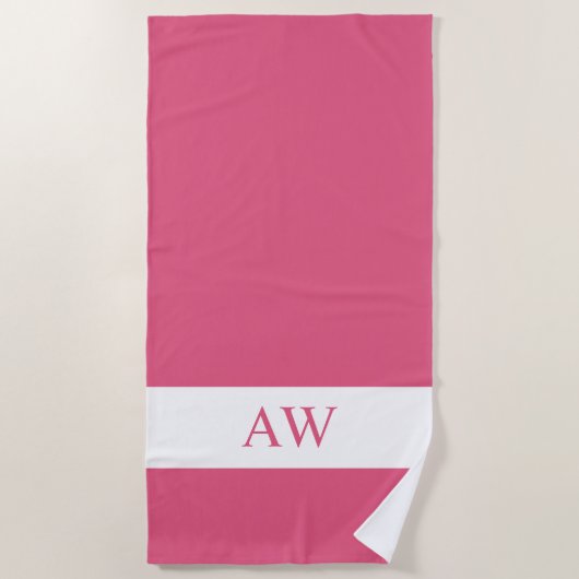 Serviette De Plage Chic rose chaud blanc Monogramme (Devant)