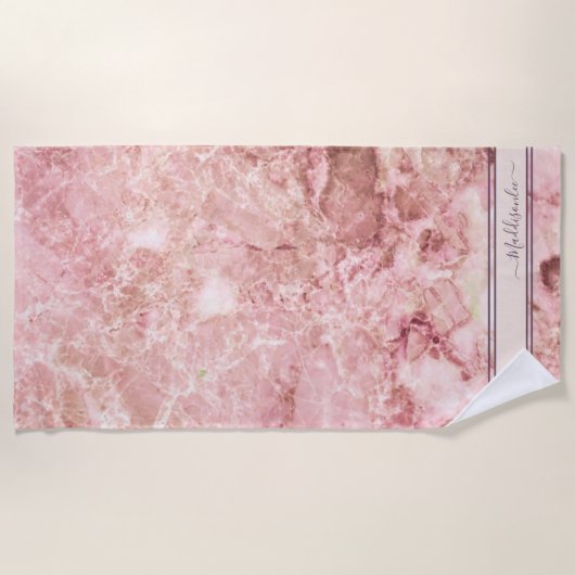 Serviette De Plage Chic Rose rose cristal Monogramme Nom Marble Agate (Devant)