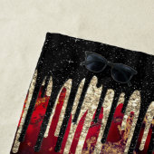 Serviette De Plage Chic rouge noir gouttes parties scintillant monogr (En situation)