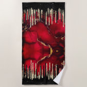 Serviette De Plage Chic rouge noir gouttes parties scintillant monogr (Devant)