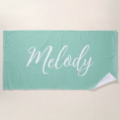 Serviette De Plage Chic Seafoam Green Custom Name Handwritten Script (Devant)