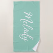 Serviette De Plage Chic Seafoam Green Custom Name Handwritten Script (Devant)
