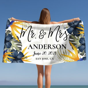 Serviette De Plage Chic Tropical Personnalisé M. & Mme Personnalisée