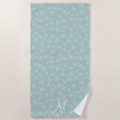 Serviette De Plage Chic Turquoise Ginkgo Feuille Monogramme (Devant)