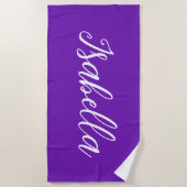 Serviette De Plage Chic Violet Nom Personnalisé Écriture Manuscrite (Devant)