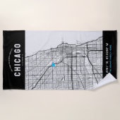 Serviette De Plage Chicago, Illinois City Map + Votre emplacement per (Devant)