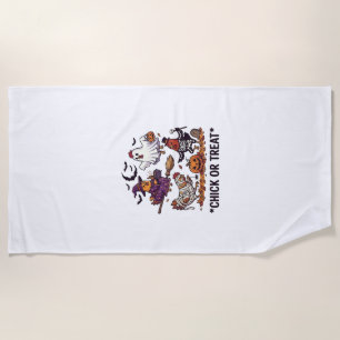 Serviette De Plage Chick Or Treat Haloween Poulets Sorcière Fantôme C