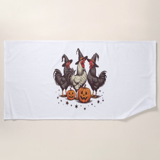 Serviette De Plage Chicken sorcière Citrouille d'Halloween automne (Devant)