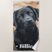 Serviette De Plage Chien animal de compagnie nom photo coeur (Devant)