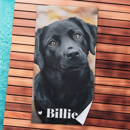 Serviette De Plage Chien animal de compagnie nom photo coeur