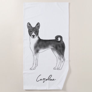 Serviette De Plage Chien Basenji Mignon En Noir Et Blanc & Texte Pers
