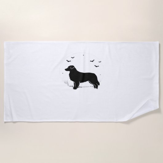 Serviette De Plage Chien berger australien - Halloween Moon Silhouett (Devant)