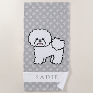 Serviette De Plage Chien Bichon Frise de dessin animé mignon & nom pe