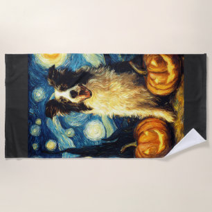 Serviette De Plage Chien Border Collie Mignon Halloween Jack O Lanter