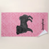 Serviette De Plage Chien Carlin Noir Mops Cute Mops Et Coeurs Rose Av (Devant)