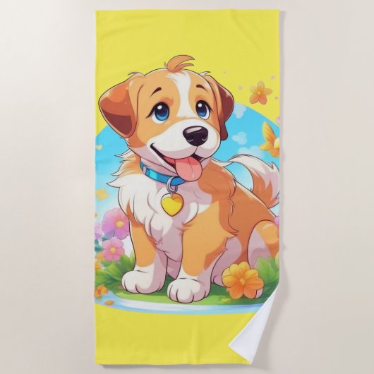 Serviette De Plage Chien chiot mignon (Devant)