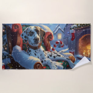 Serviette De Plage Chien Dalmatien Noël Festif