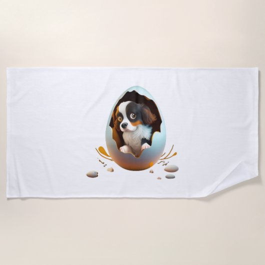Serviette De Plage chien dans l'oeuf (Devant)