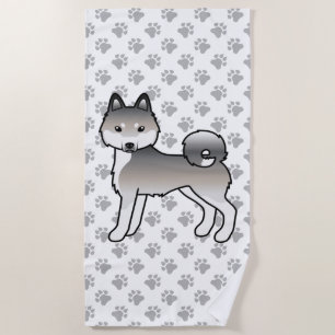 Serviette De Plage Chien de dessin animé mignon Klee Kai d'Alaska gri