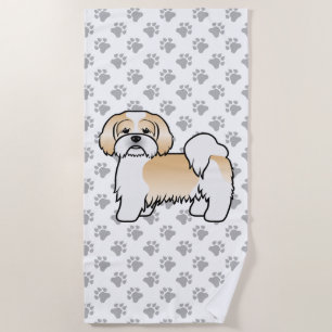 Serviette De Plage Chien de dessin animé mignon Lhasa Apso or et blan