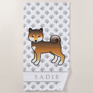 Serviette De Plage Chien de dessin animé Shiba Inu au sésame rouge & 
