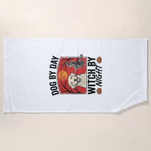 Serviette De Plage Chien de Jour Sorcière de Nuit Vintage Halloween C