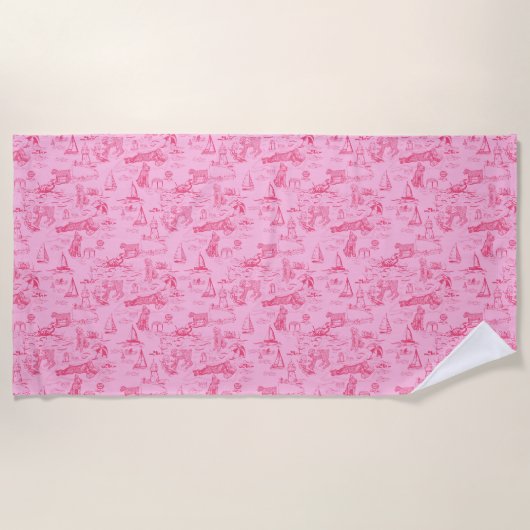 Serviette De Plage Chien de Mer Toile Rose (Devant)