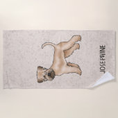 Serviette De Plage Chien De Terrier Roulé Sur Le Beige Avec Son Nom (Devant)