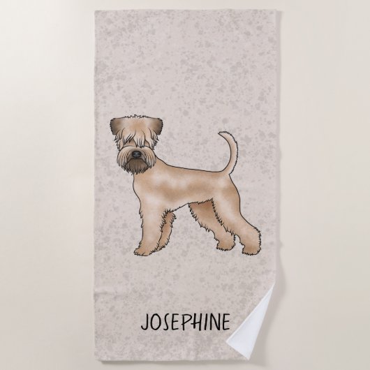 Serviette De Plage Chien De Terrier Roulé Sur Le Beige Avec Son Nom (Devant)