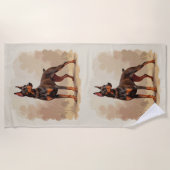 Serviette De Plage Chien Doberman Pinscher Brun Rouille Rouge (Devant)
