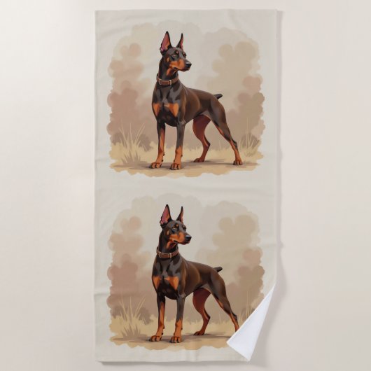 Serviette De Plage Chien Doberman Pinscher Brun Rouille Rouge (Devant)