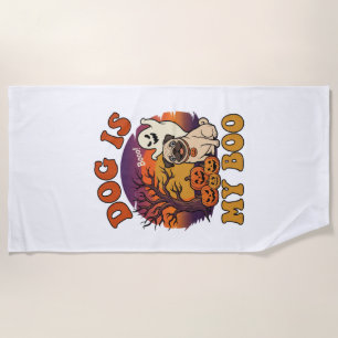 Serviette De Plage Chien est Boo Halloween Pug Fantôme Citrouilles_1
