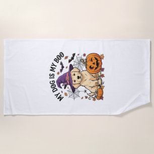 Serviette De Plage Chien est Boo Halloween Sorcière Chiot Citrouille_