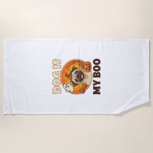 Serviette De Plage Chien Est Boo Pug Halloween Fantôme Citrouille