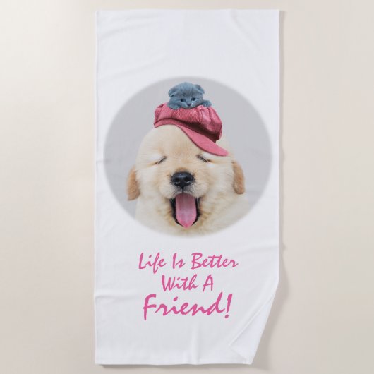 Serviette De Plage Chien et chat mignon Personnaliser (Devant)
