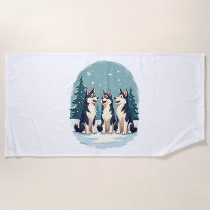 Serviette De Plage Chien Husky Christmas Choir