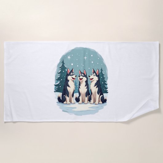 Serviette De Plage Chien Husky Christmas Choir (Devant)
