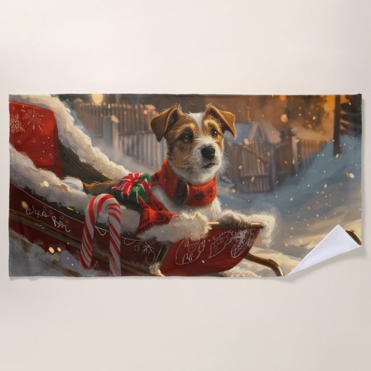 Serviette De Plage Chien Jack Russell Noël Festif (Devant)