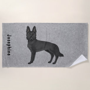 Serviette De Plage Chien noir berger allemand mignon avec nom personn