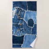 Serviette De Plage Chien Patchwork Art Denim (Devant)