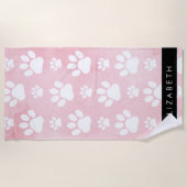 Serviette De Plage Chien Paws, White Paws, Aquarelles roses, Votre No (Devant)